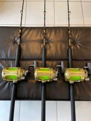 3 Shimano Tiagra 50W 2 speed reel with rods.